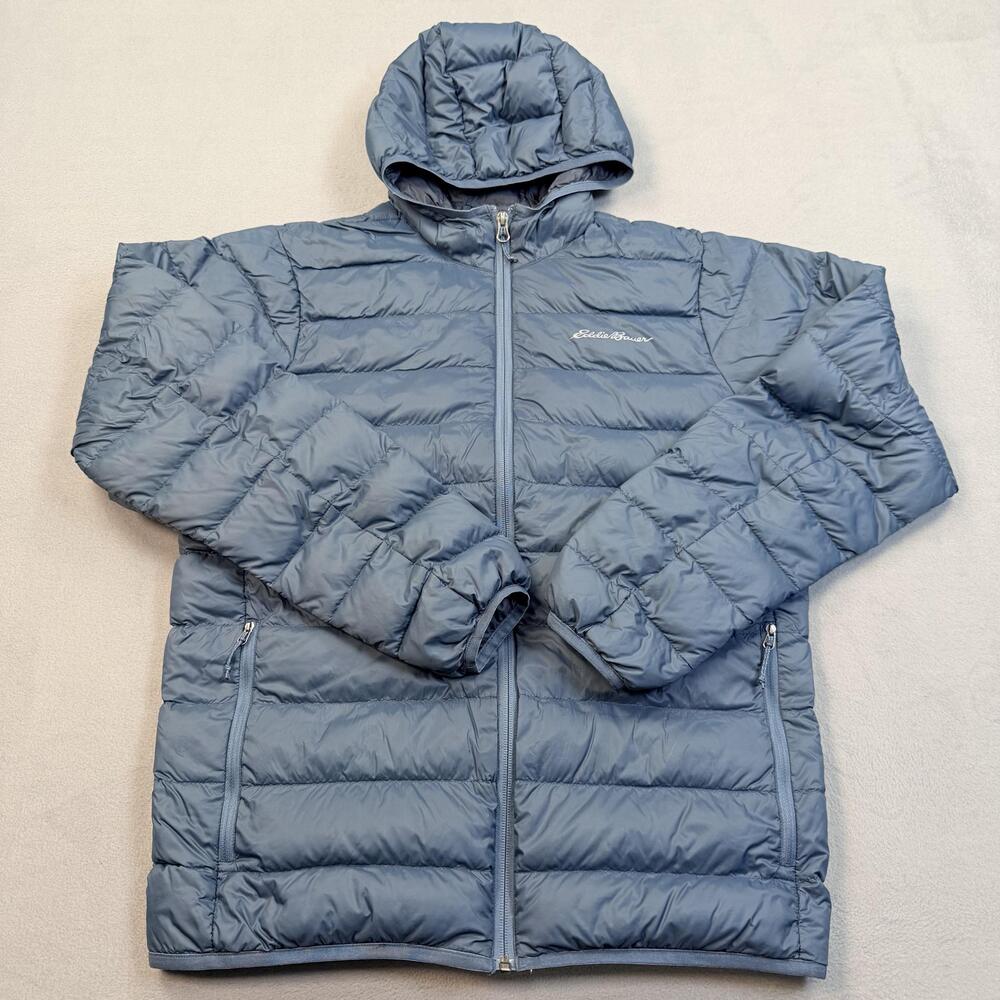 Eddie Bauer Jacket Mens Small Blue Hooded Down Puffer Quilted Lightweight